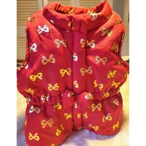 EUC Red Holiday 3-6 Mo BABY Zip-Up Puffer Vest Gold Metallic Christmas Bows